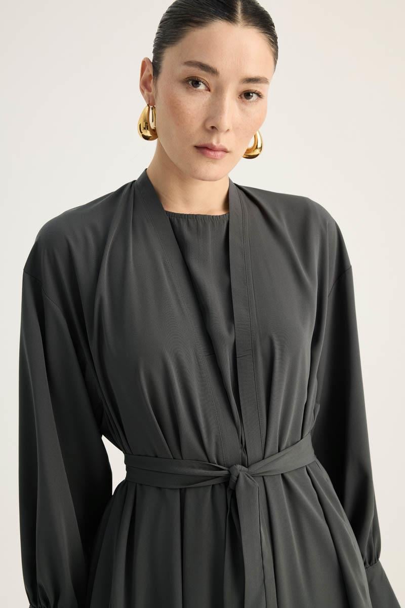 Arka Parçalı Abaya Takım Antrasit