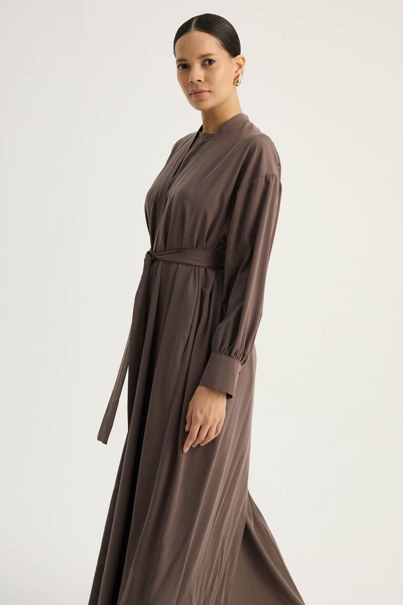 Arka Parçalı Abaya Takım Kahverengi