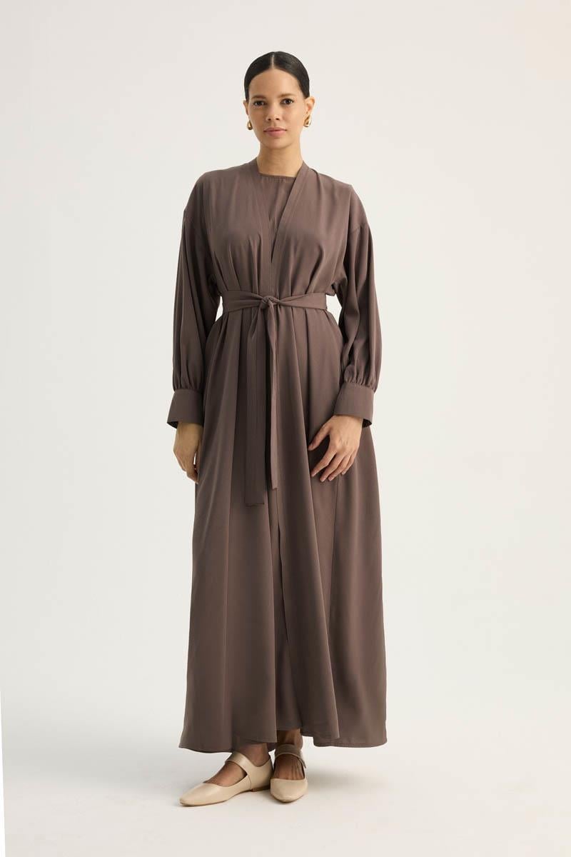 Arka Parçalı Abaya Takım Kahverengi