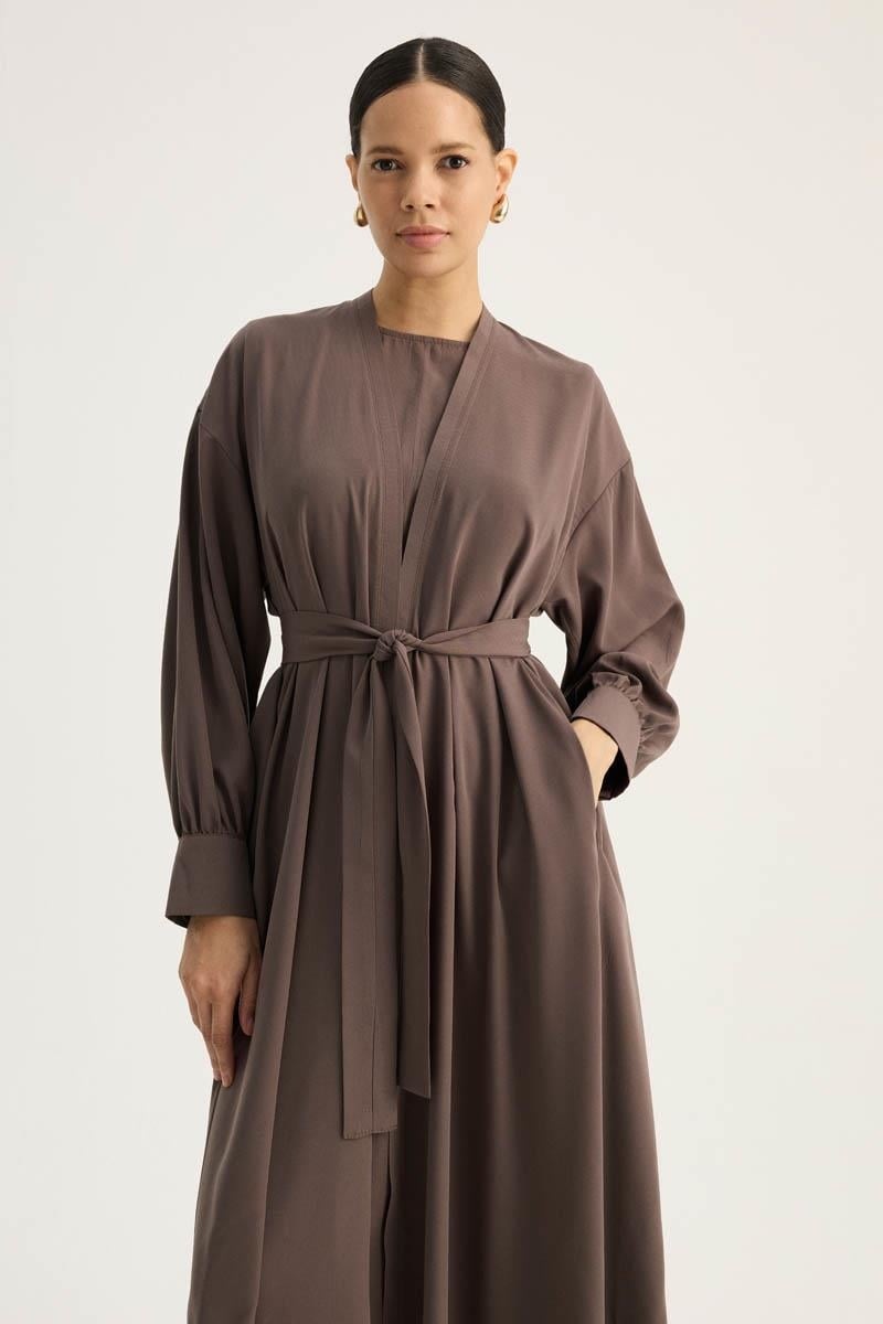 Arka Parçalı Abaya Takım Kahverengi