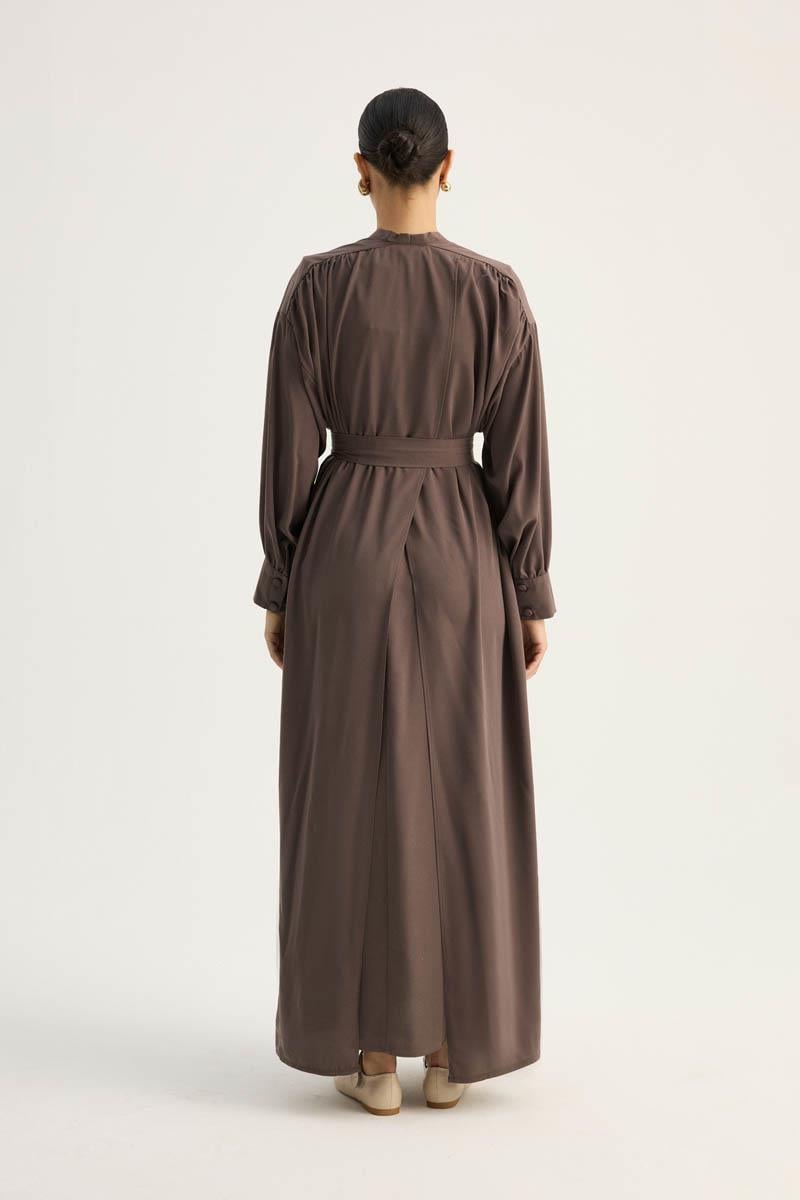 Arka Parçalı Abaya Takım Kahverengi