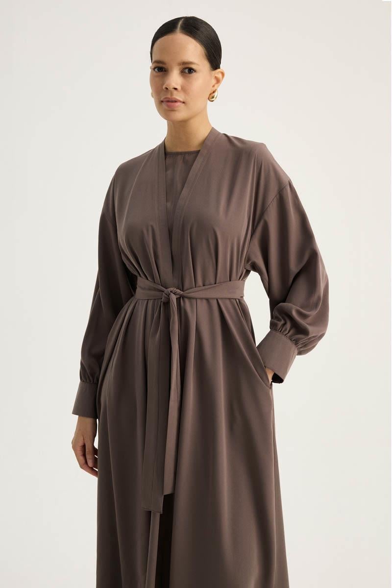 Arka Parçalı Abaya Takım Kahverengi