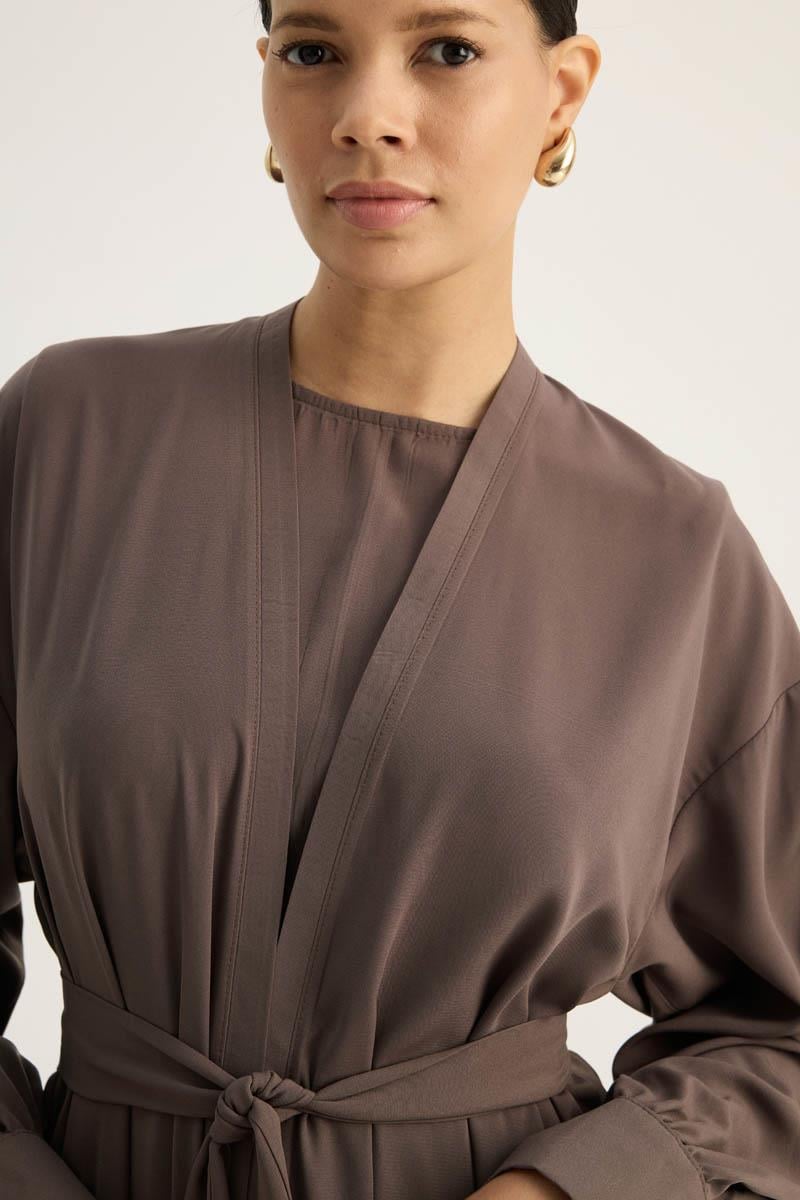 Arka Parçalı Abaya Takım Kahverengi