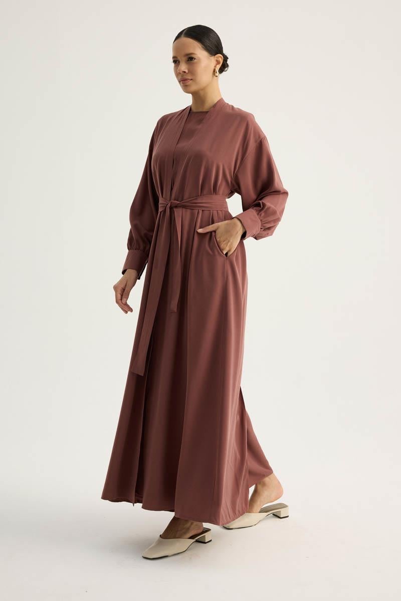 Arka Parçalı Abaya Takım Kiremit