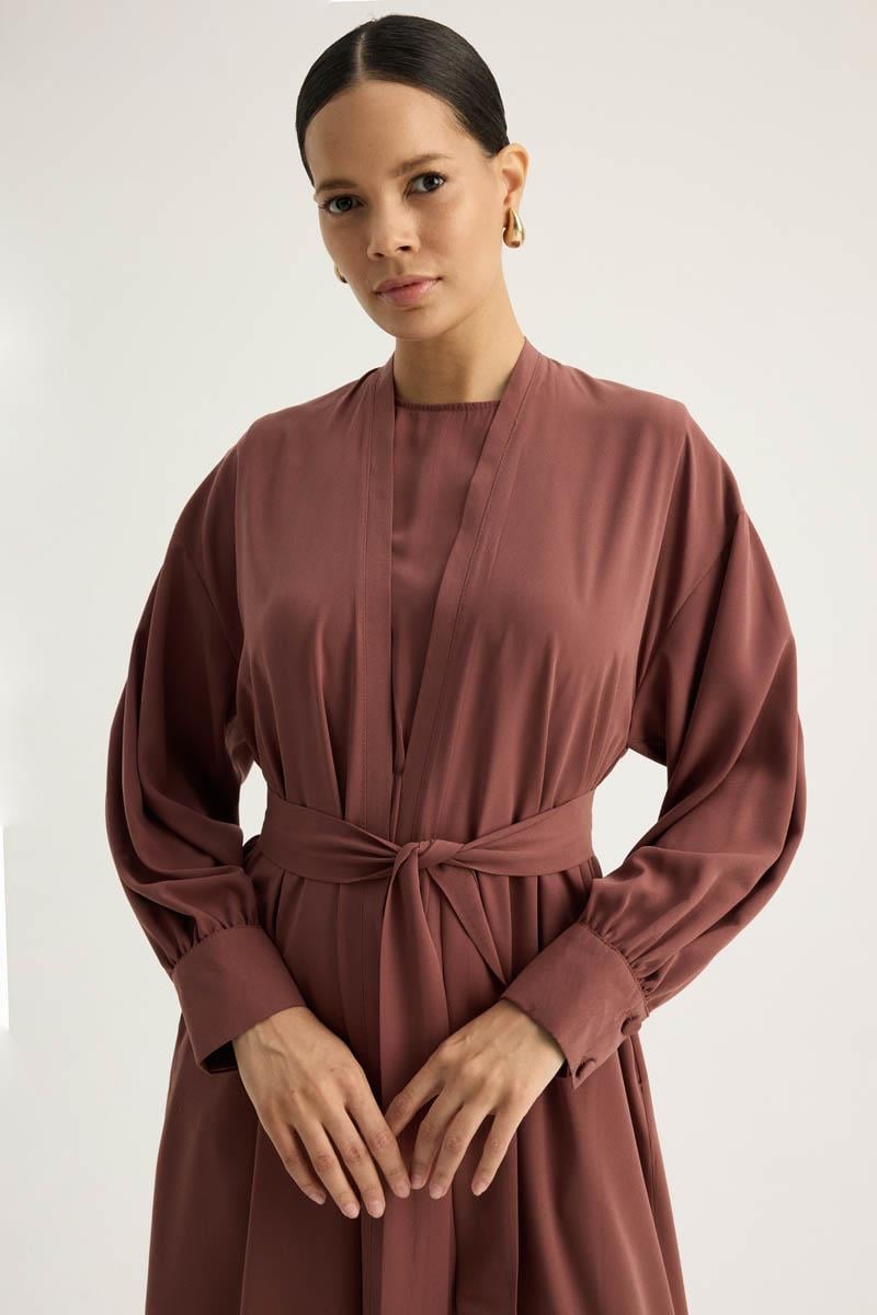 Arka Parçalı Abaya Takım Kiremit