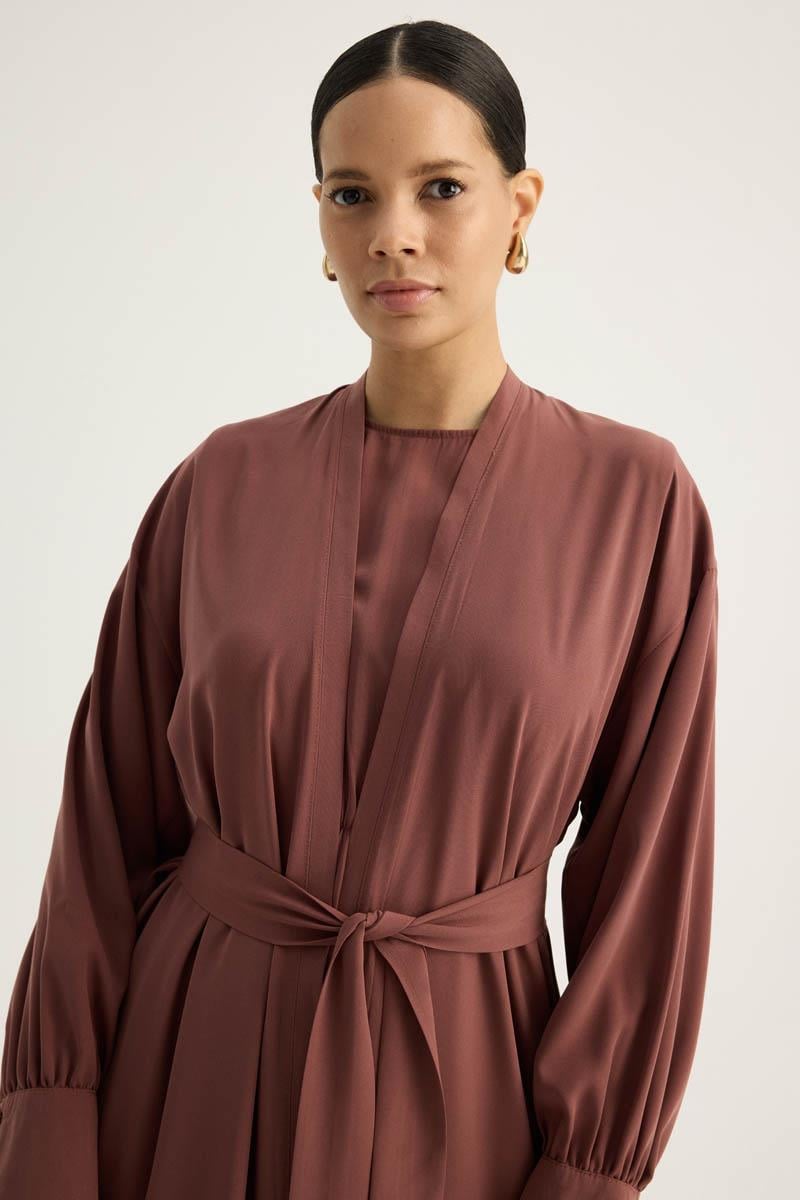 Arka Parçalı Abaya Takım Kiremit