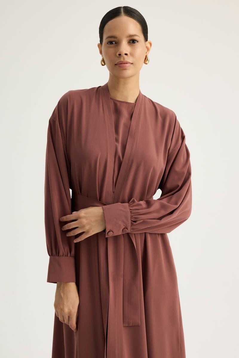 Arka Parçalı Abaya Takım Kiremit