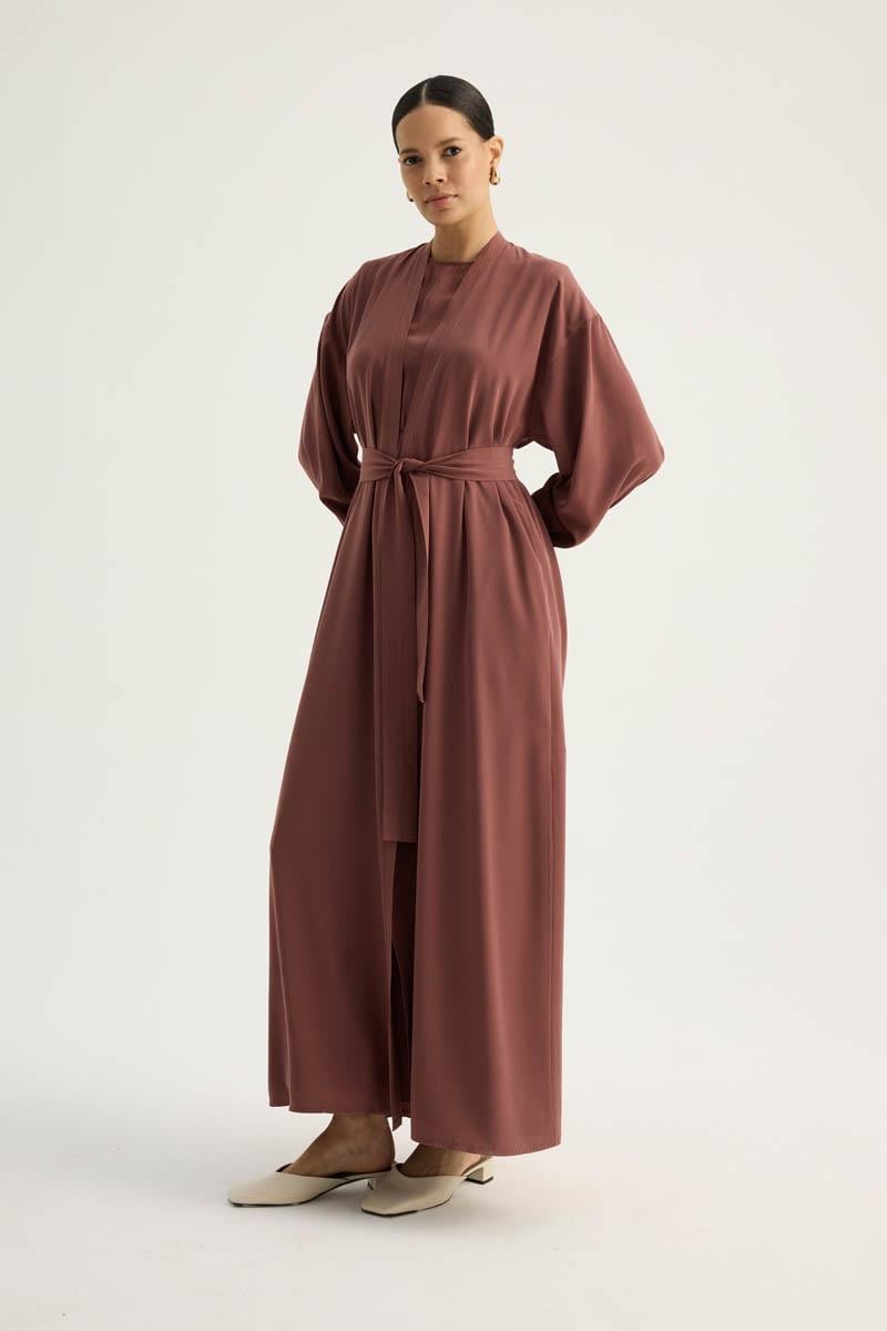 Arka Parçalı Abaya Takım Kiremit