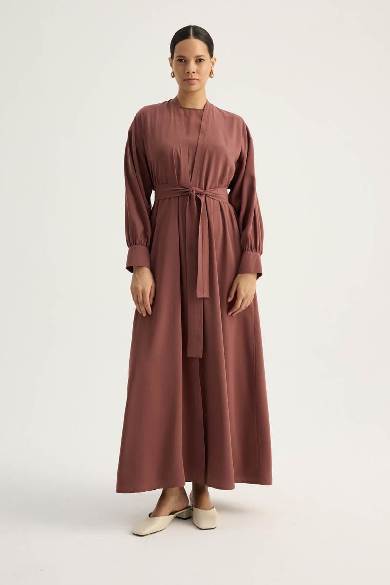 Arka Parçalı Abaya Takım Kiremit