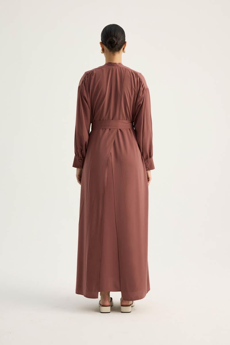 Arka Parçalı Abaya Takım Kiremit