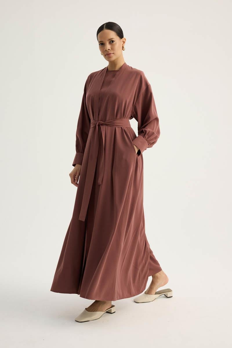 Arka Parçalı Abaya Takım Kiremit