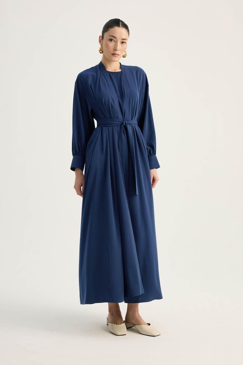 Arka Parçalı Abaya Takım Lacivert