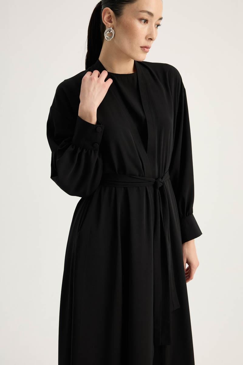 Arka Parçalı Abaya Takım Siyah