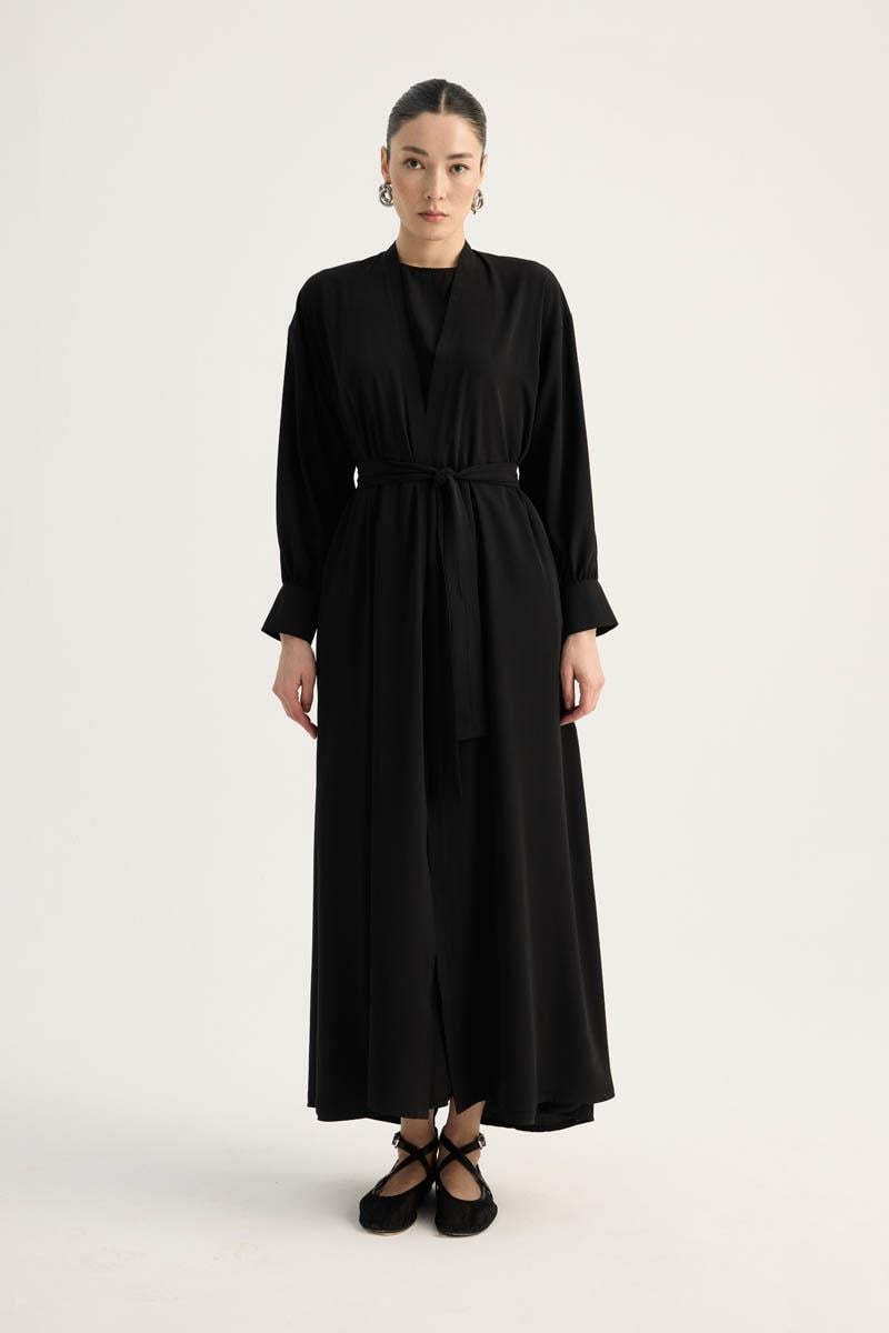 Arka Parçalı Abaya Takım Siyah