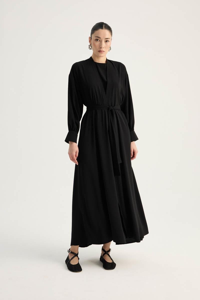 Arka Parçalı Abaya Takım Siyah