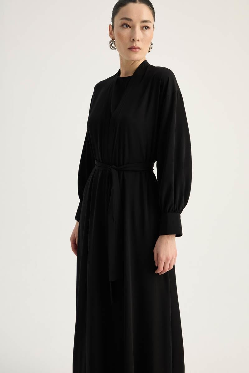 Arka Parçalı Abaya Takım Siyah