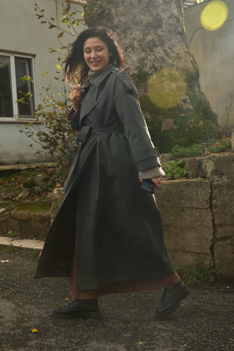 Asimetrik Düşük Kol Trençkot Antrasit