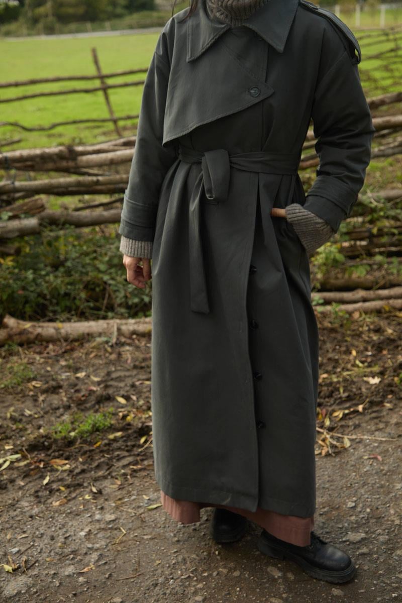 Asimetrik Düşük Kol Trençkot Antrasit