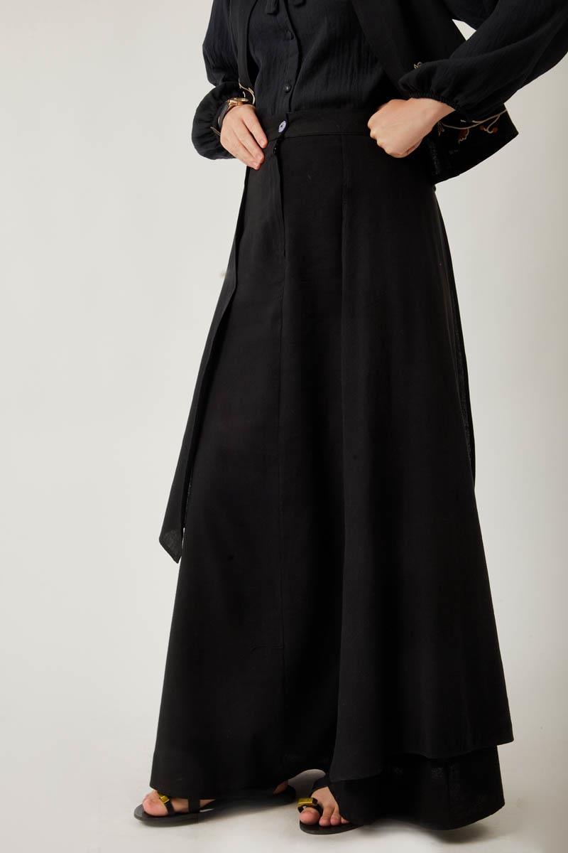 Asimetrik Etekli Yelek Takım Siyah