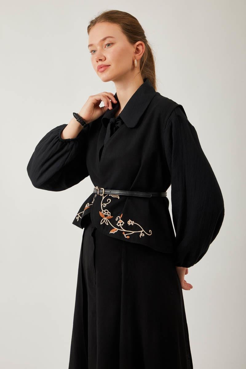 Asimetrik Etekli Yelek Takım Siyah