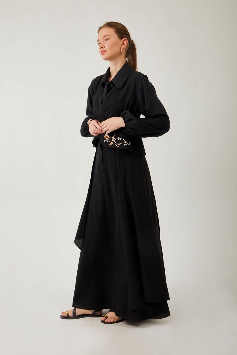 Asimetrik Etekli Yelek Takım Siyah