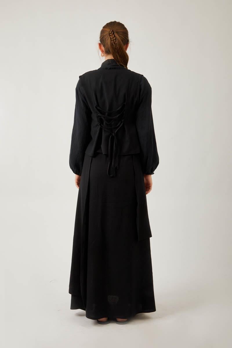 Asimetrik Etekli Yelek Takım Siyah