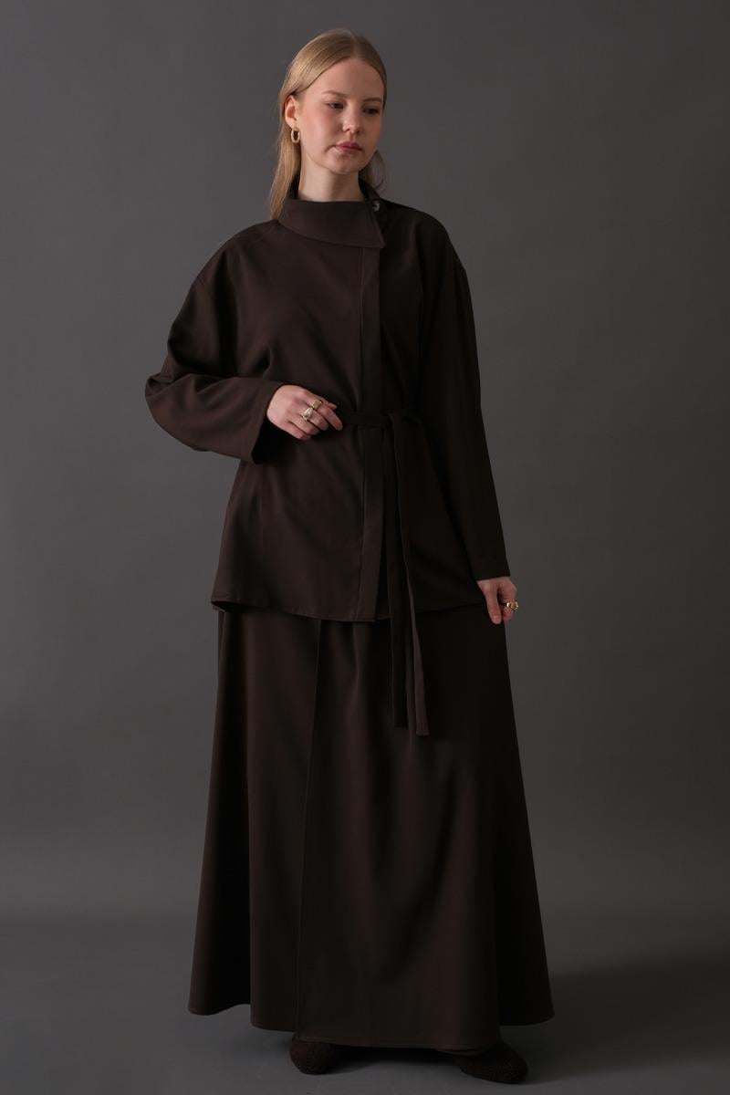 Asimetrik Yaka Gömlek Acı Kahve