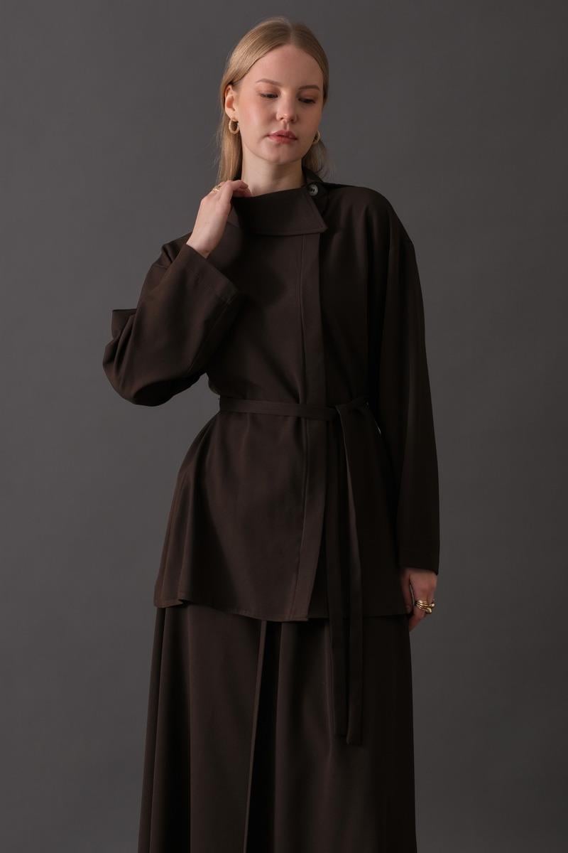 Asimetrik Yaka Gömlek Acı Kahve