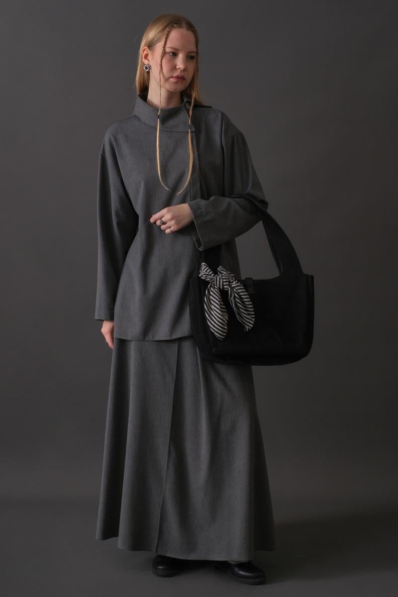 Asimetrik Yaka Gömlek Gri 