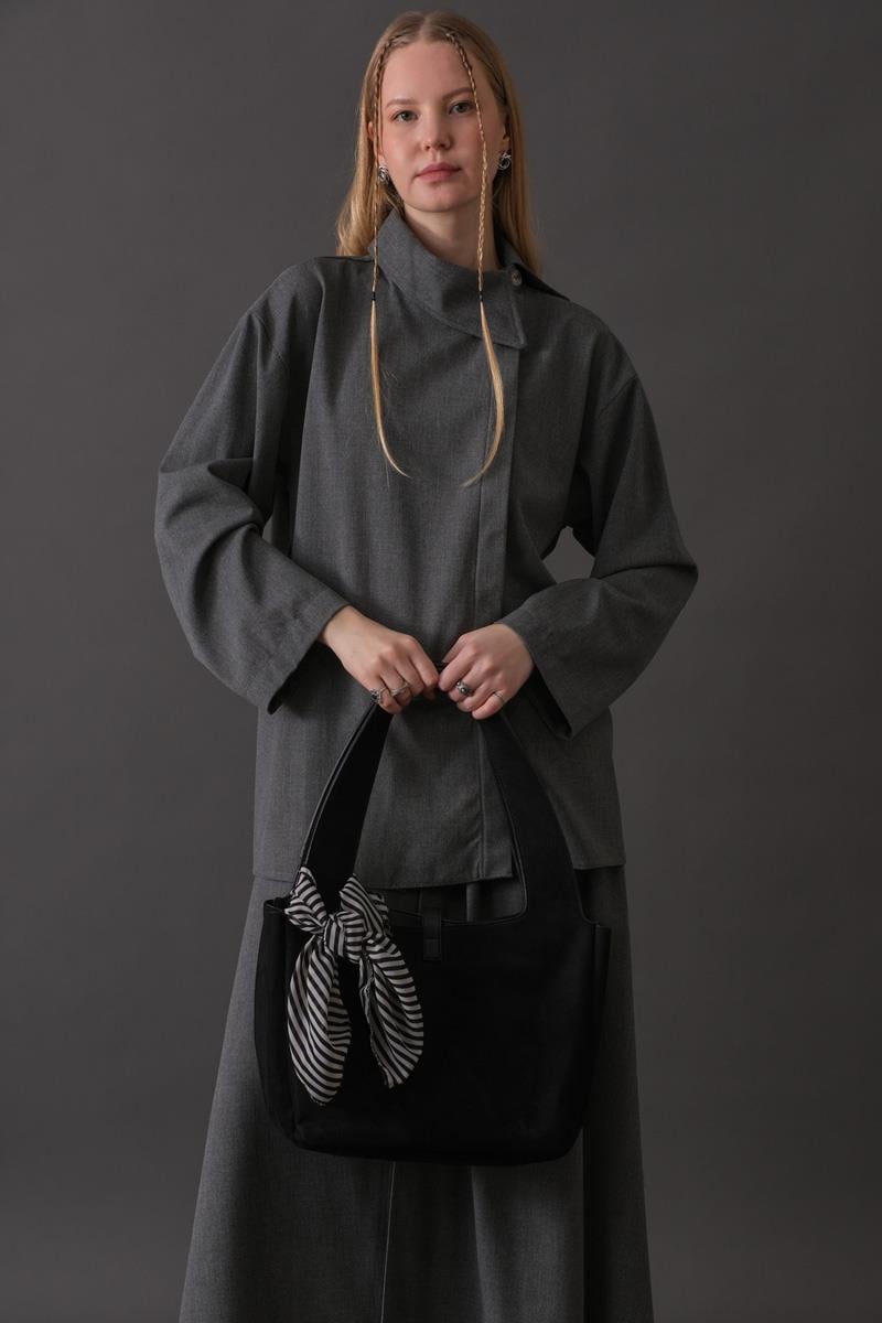 Asimetrik Yaka Gömlek Gri 