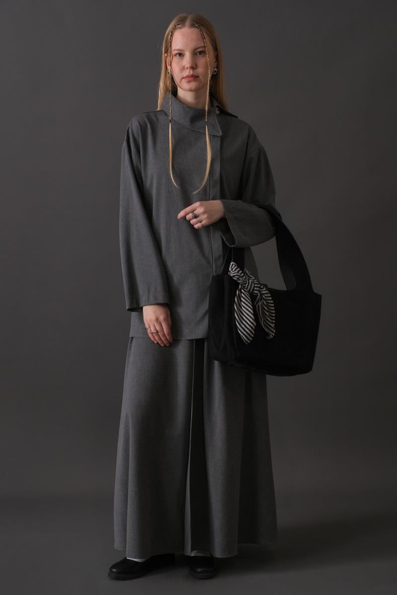 Asimetrik Yaka Gömlek Gri 