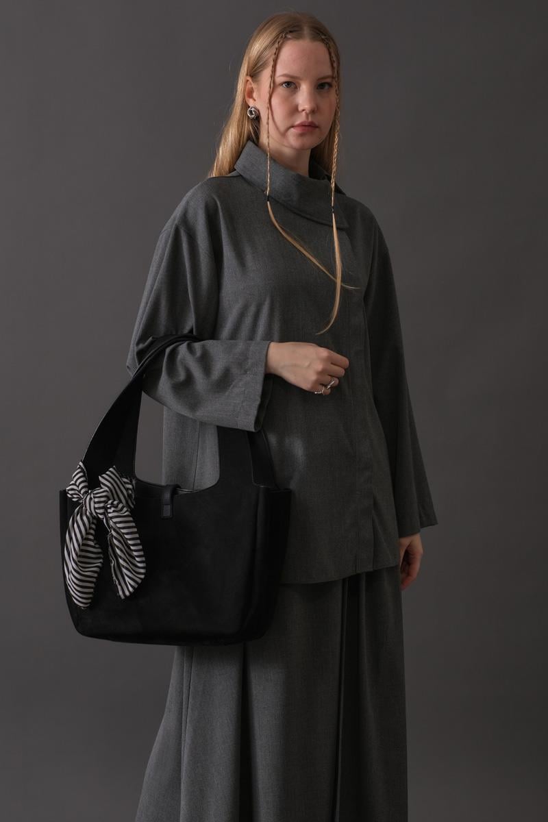 Asimetrik Yaka Gömlek Gri 