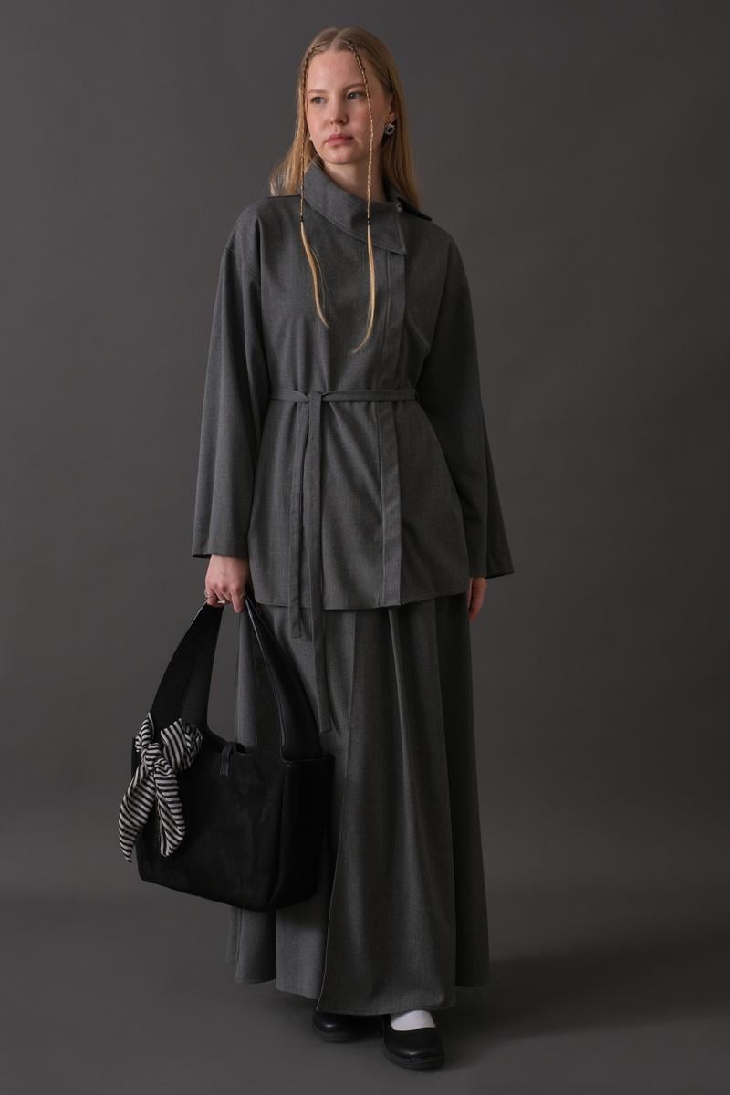 Asimetrik Yaka Gömlek Gri 