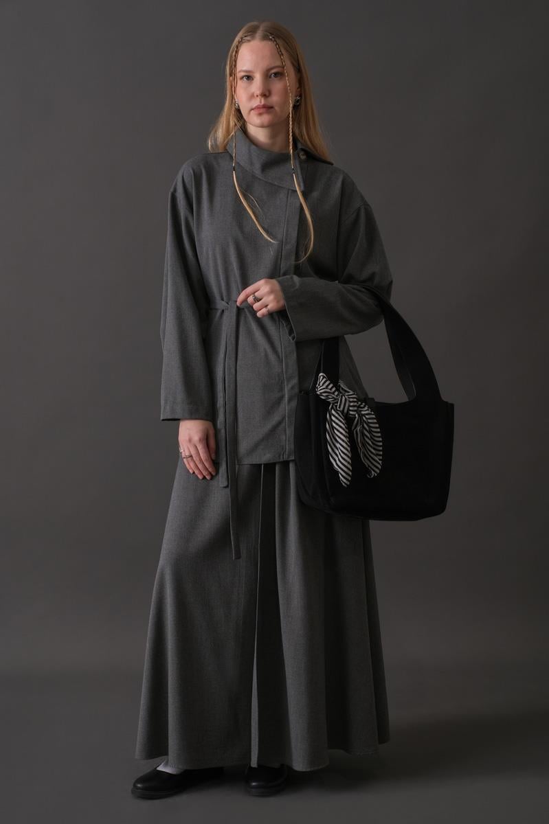 Asimetrik Yaka Gömlek Gri 