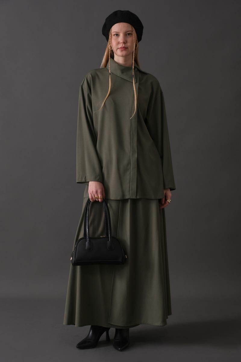 Asimetrik Yaka Gömlek Haki