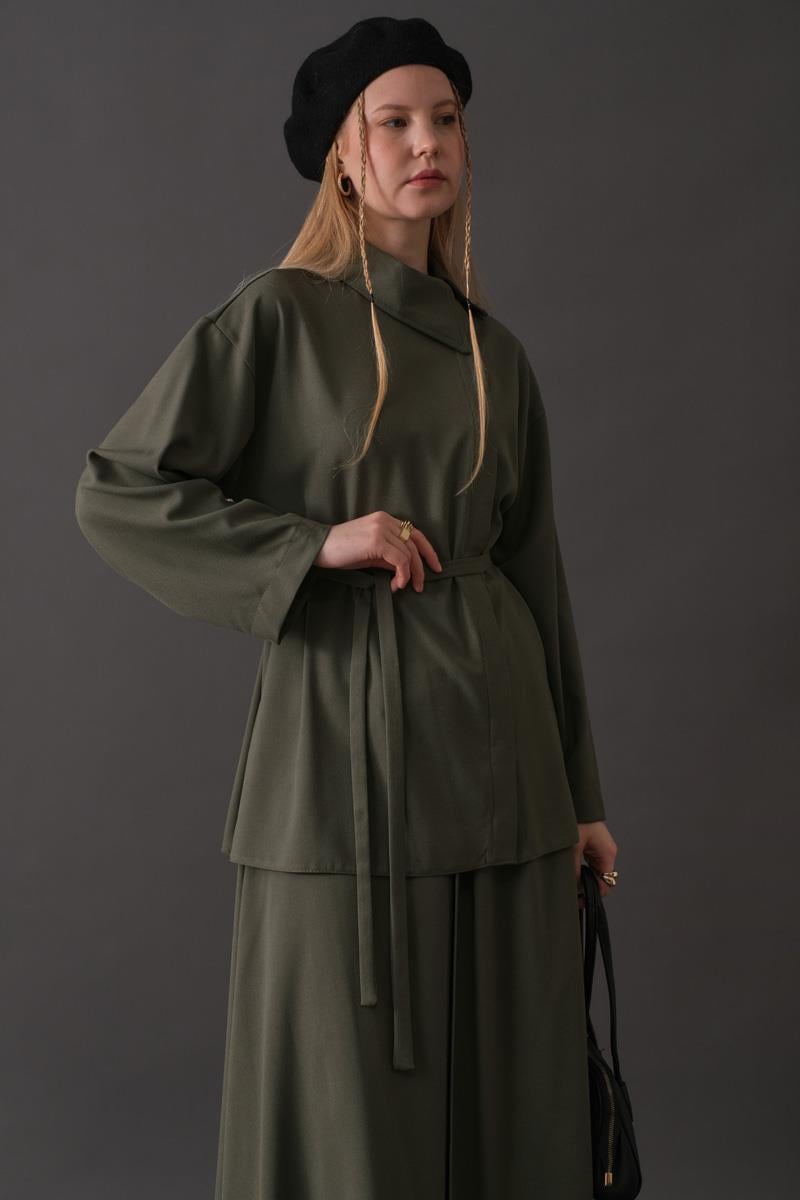 Asimetrik Yaka Gömlek Haki