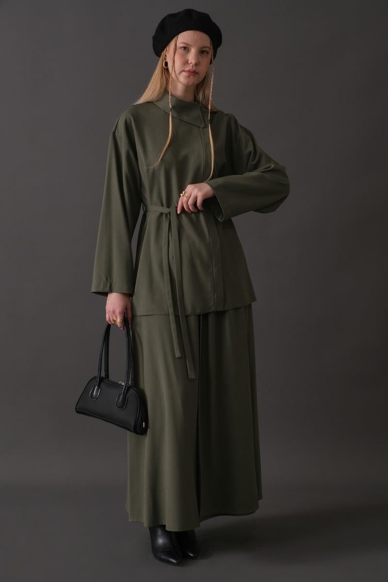 Asimetrik Yaka Gömlek Haki