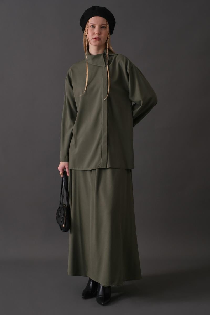 Asimetrik Yaka Gömlek Haki