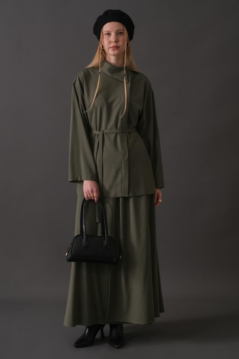 Asimetrik Yaka Gömlek Haki