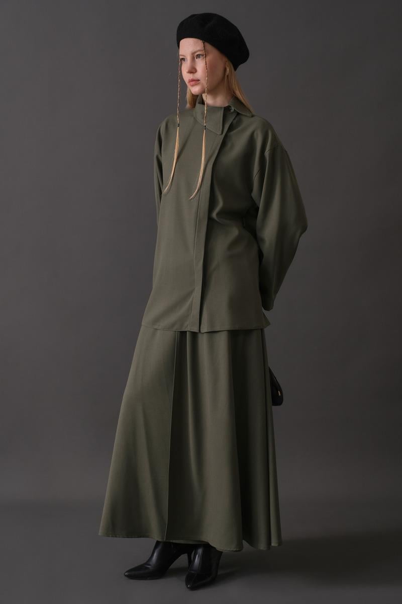 Asimetrik Yaka Gömlek Haki