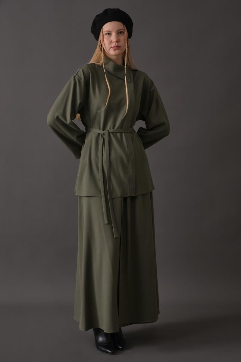 Asimetrik Yaka Gömlek Haki