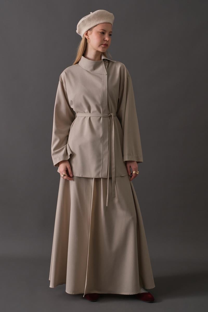 Asimetrik Yaka Gömlek Koyu Taş