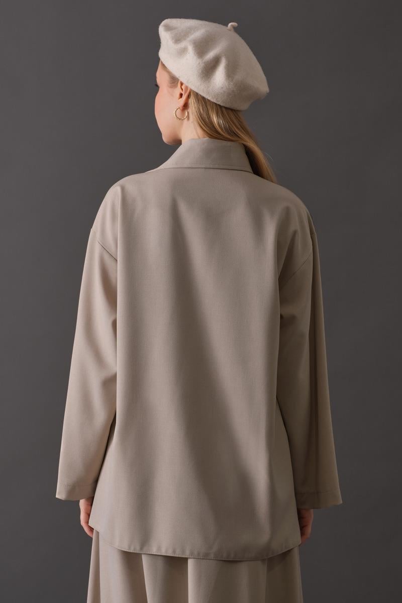 Asimetrik Yaka Gömlek Koyu Taş