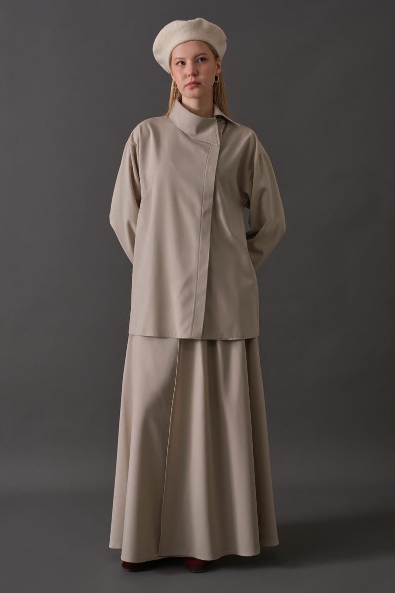 Asimetrik Yaka Gömlek Koyu Taş