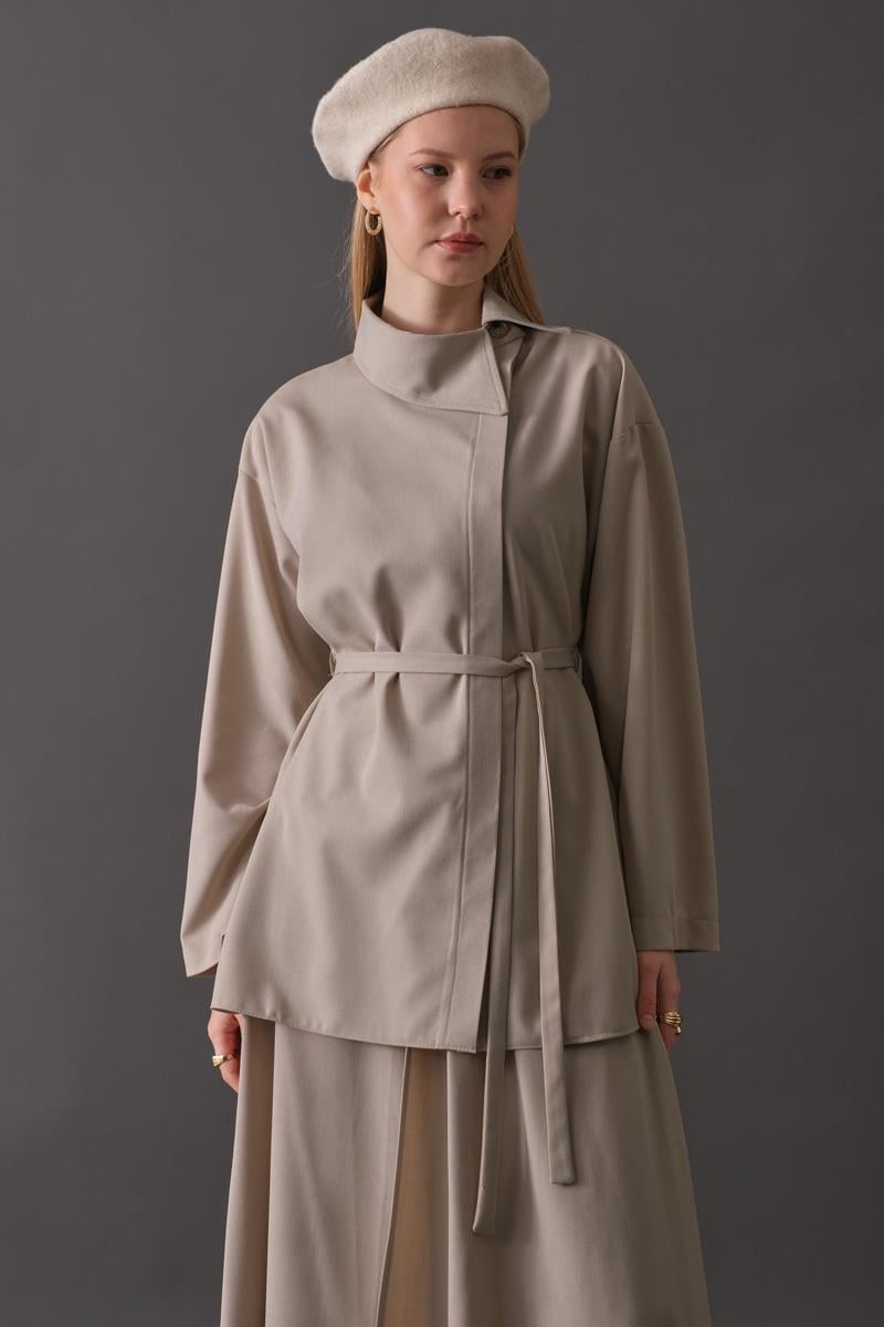 Asimetrik Yaka Gömlek Koyu Taş