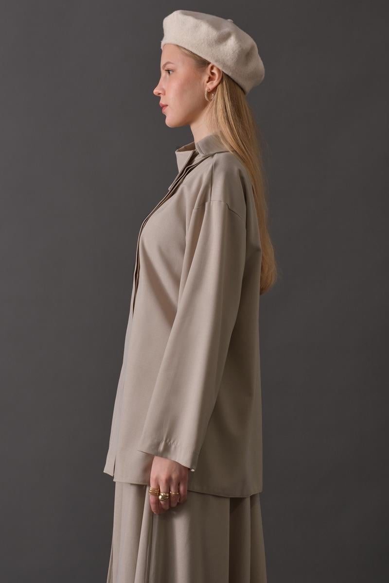 Asimetrik Yaka Gömlek Koyu Taş