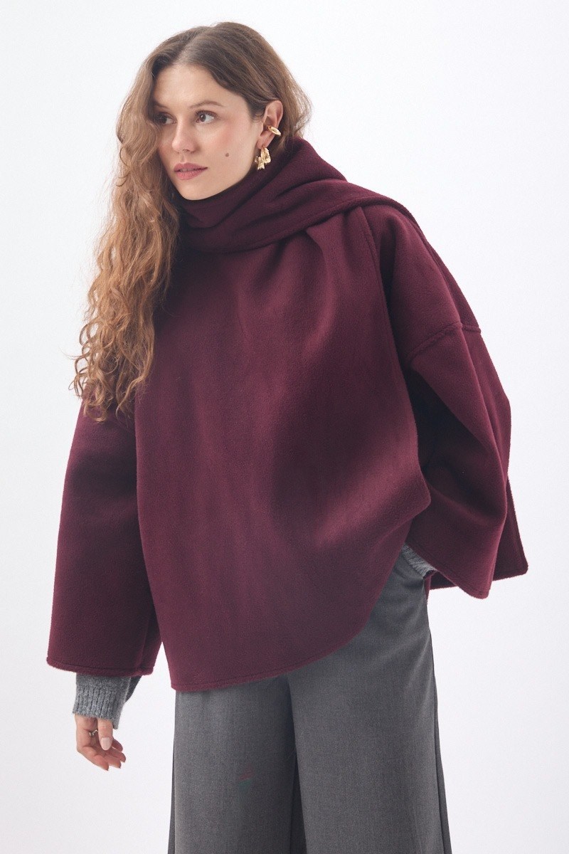 Atkılı Kısa Kaban Bordo