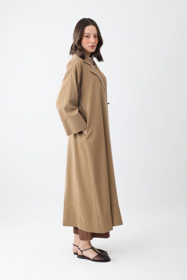 Bağlamalı Keten Trençkot camel