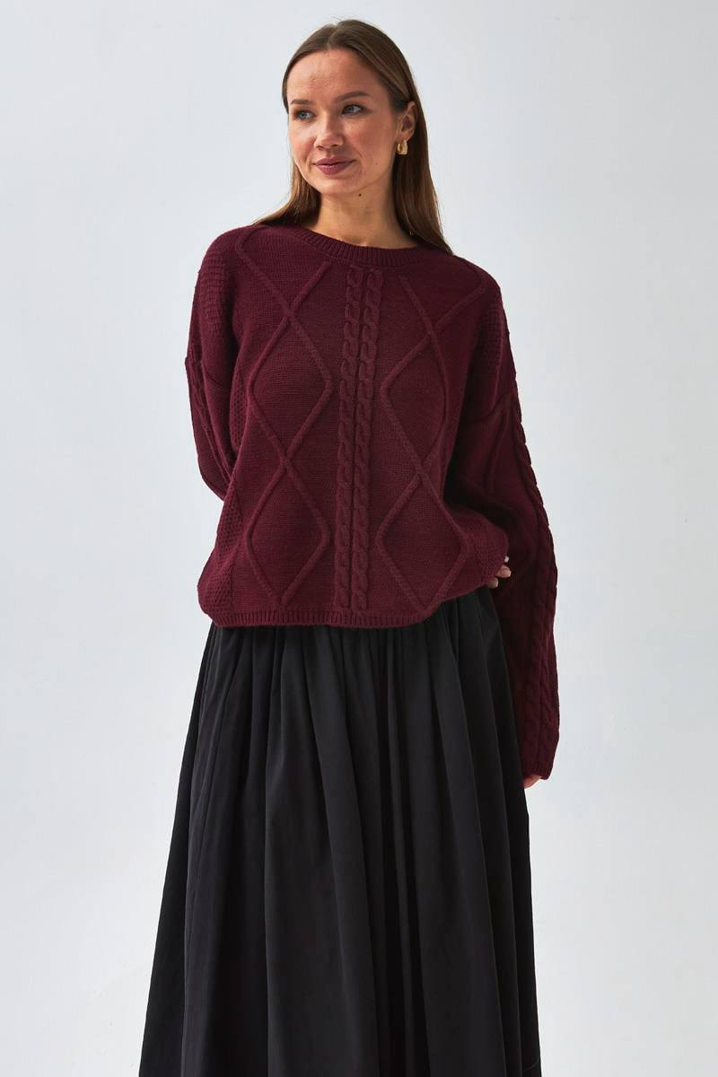 Baklava Örgü Kazak Bordo