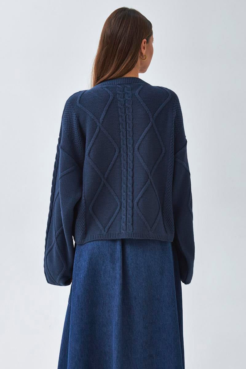 Baklava Örgü Kazak İndigo